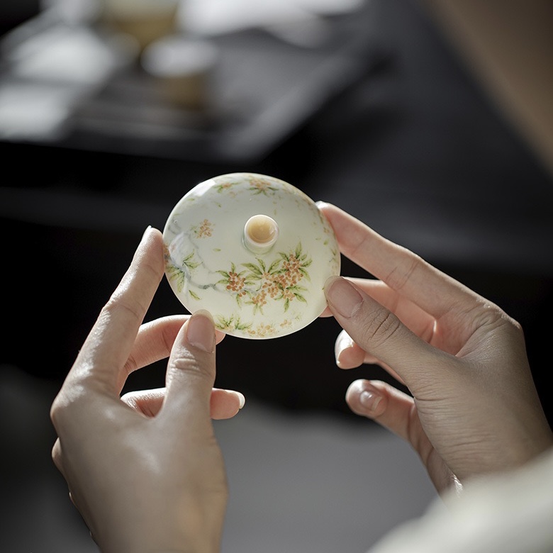 20240222_115512916_iOS Hand painted Ceramic Osmanthus Flower Petal 90ml Gaiwan