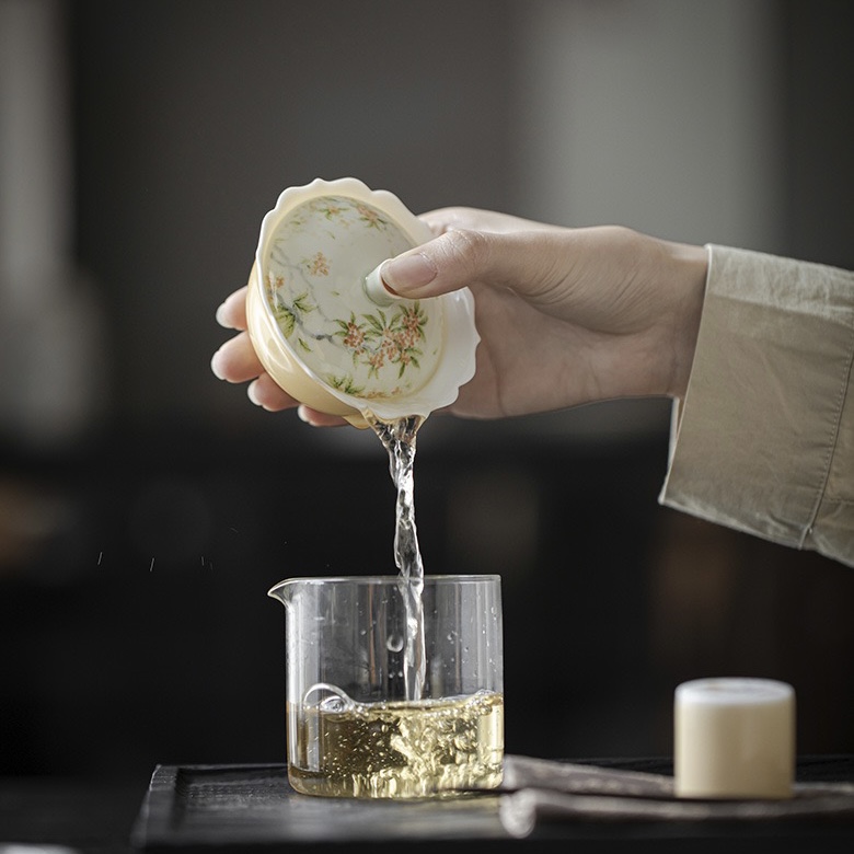 20240222_115512958_iOS Hand painted Ceramic Osmanthus Flower Petal 90ml Gaiwan