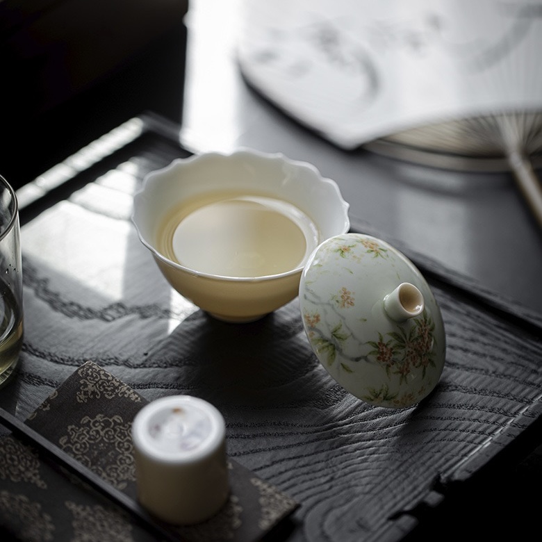 20240222_115513062_iOS Hand painted Ceramic Osmanthus Flower Petal 90ml Gaiwan