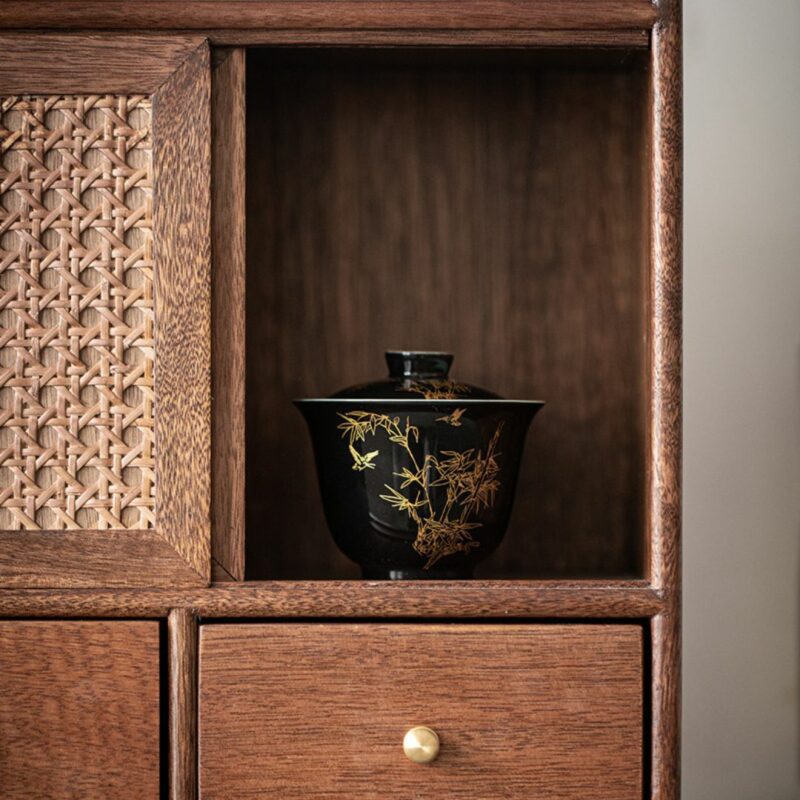 Gilt Painting Ceramic Black Bamboo 110ml Gaiwan