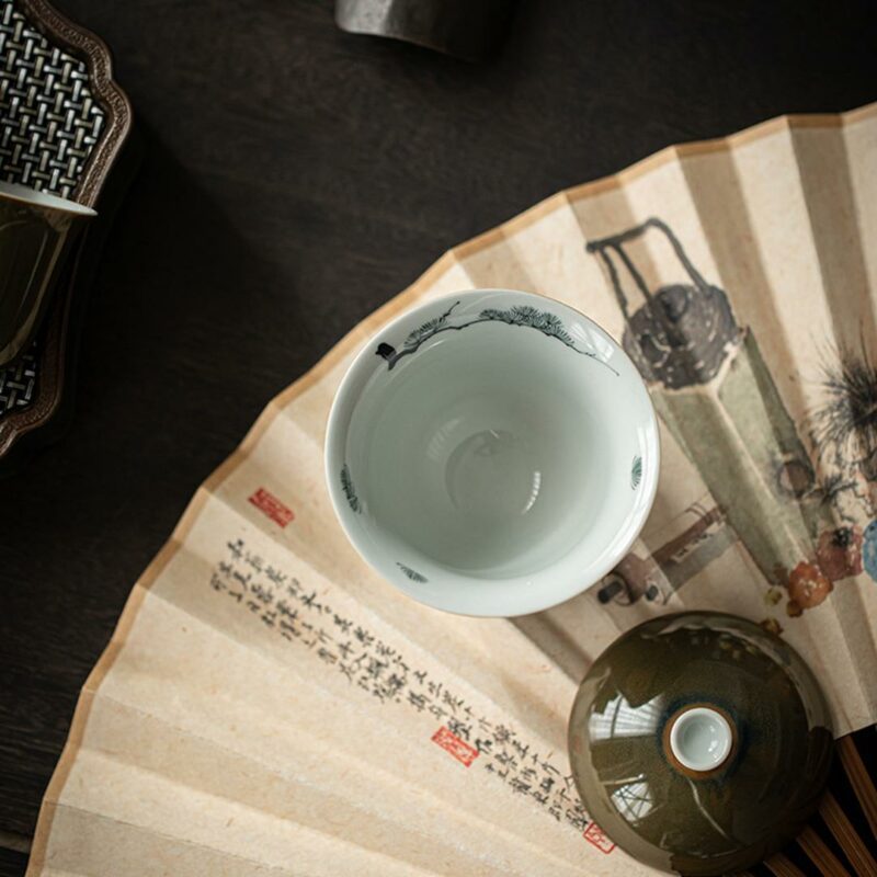 412-10 Kiln Transmutation Ceramic Pine Pattern 140ml Gaiwan