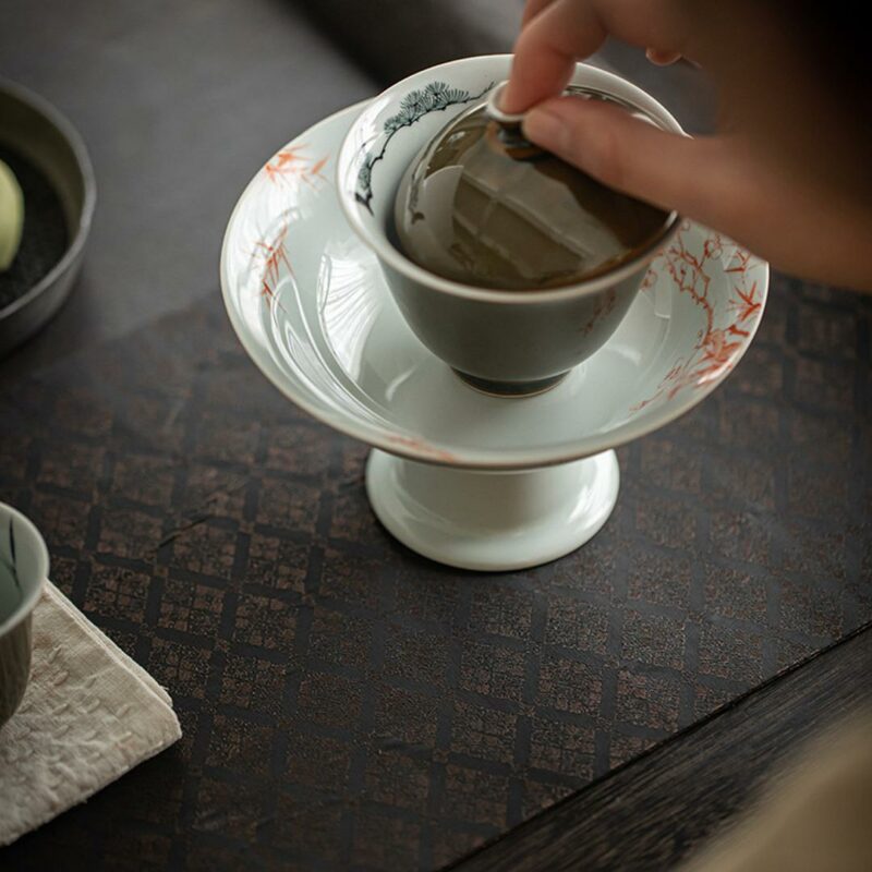 412-6 Kiln Transmutation Ceramic Pine Pattern 140ml Gaiwan