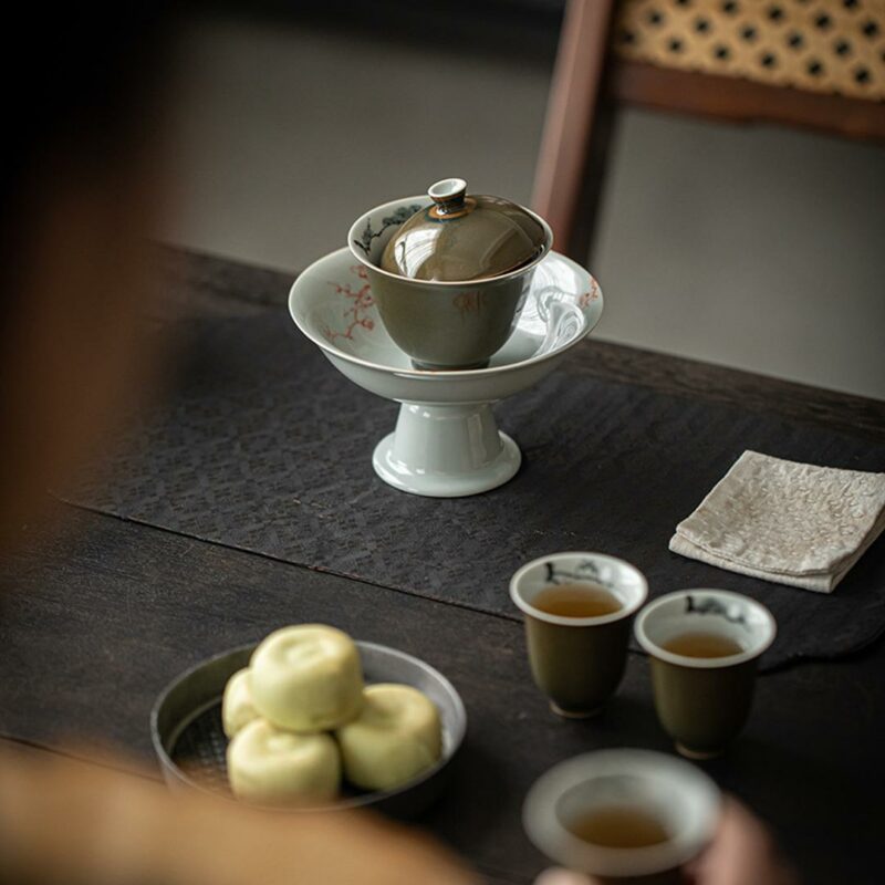 412-7 Kiln Transmutation Ceramic Pine Pattern 140ml Gaiwan