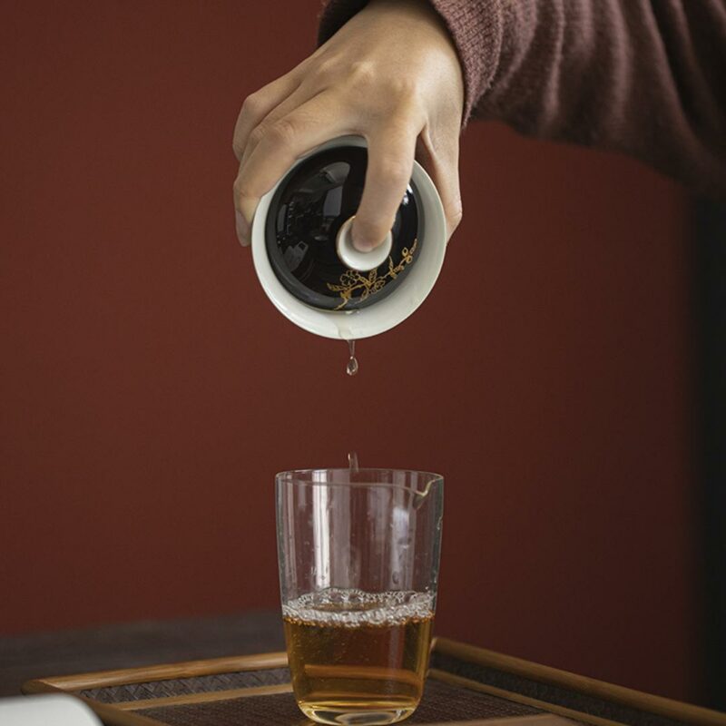 Gilt Painting Ceramic Black Glaze Peach 110ml Gaiwan