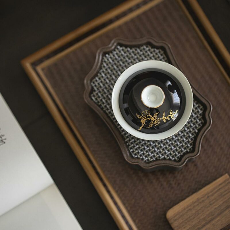 Gilt Painting Ceramic Black Glaze Peach 110ml Gaiwan