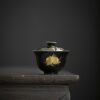 Gilt Painting Ceramic Black Glaze Peach 110ml Gaiwan