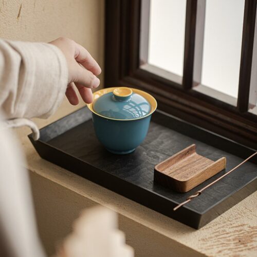 Colored Glaze Ceramic Blue and Yellow 140ml Gaiwan