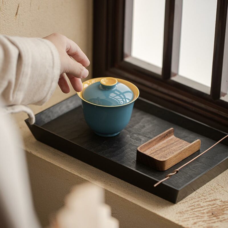 433-1 Colored Glaze Ceramic Blue and Yellow 140ml Gaiwan