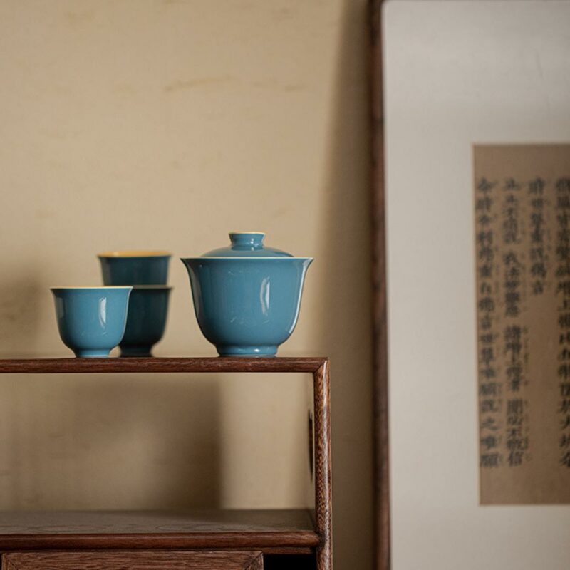 433-2 Colored Glaze Ceramic Blue and Yellow 140ml Gaiwan