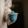 433-3 Colored Glaze Ceramic Blue and Yellow 140ml Gaiwan