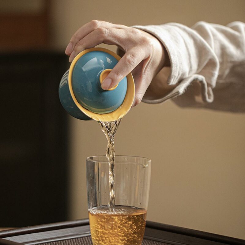 433-5 Colored Glaze Ceramic Blue and Yellow 140ml Gaiwan