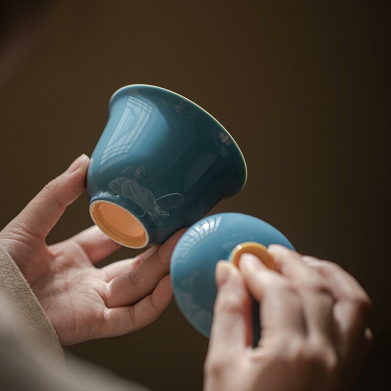 433-6 Colored Glaze Ceramic Blue and Yellow 140ml Gaiwan