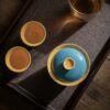 433-7 Colored Glaze Ceramic Blue and Yellow 140ml Gaiwan