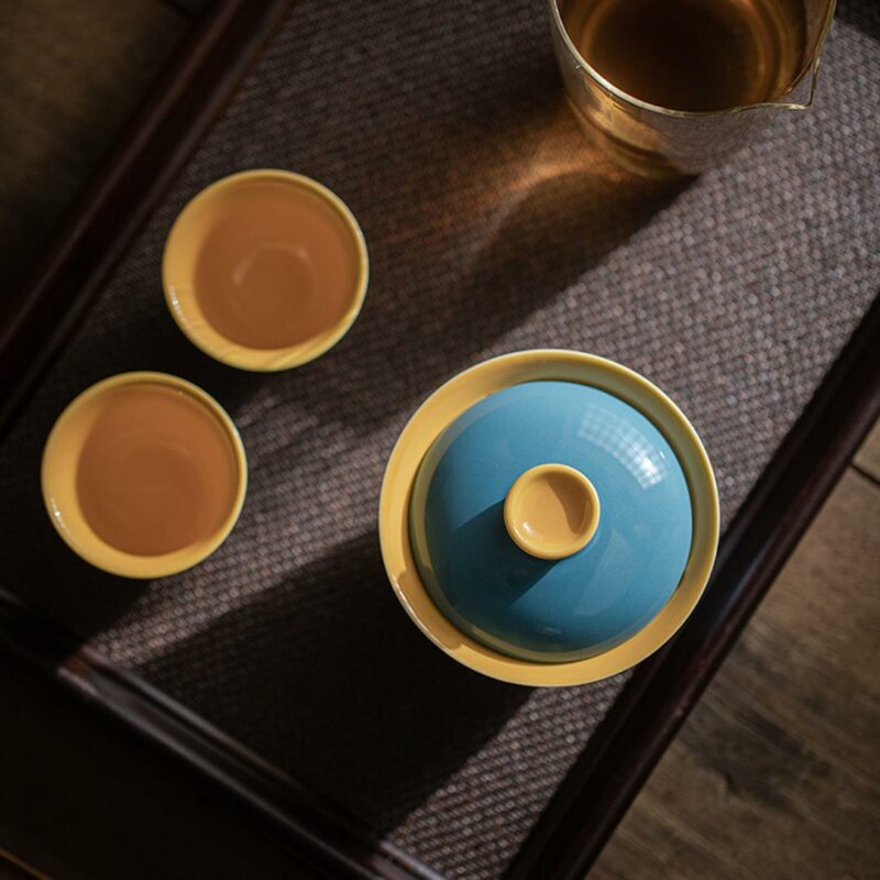 433-7 Colored Glaze Ceramic Blue and Yellow 140ml Gaiwan
