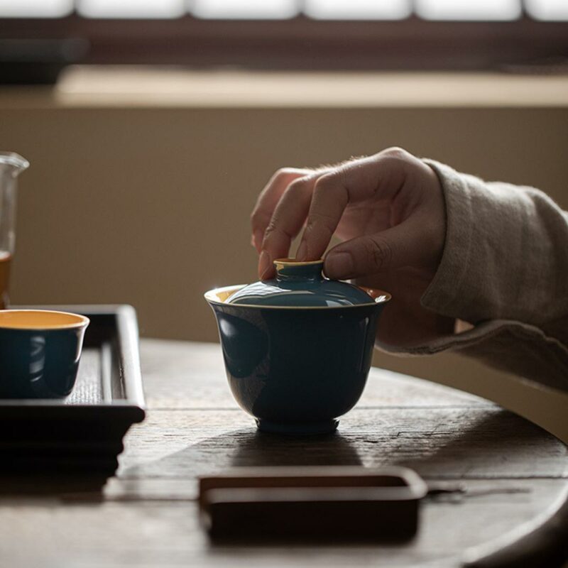 433-8 Colored Glaze Ceramic Blue and Yellow 140ml Gaiwan