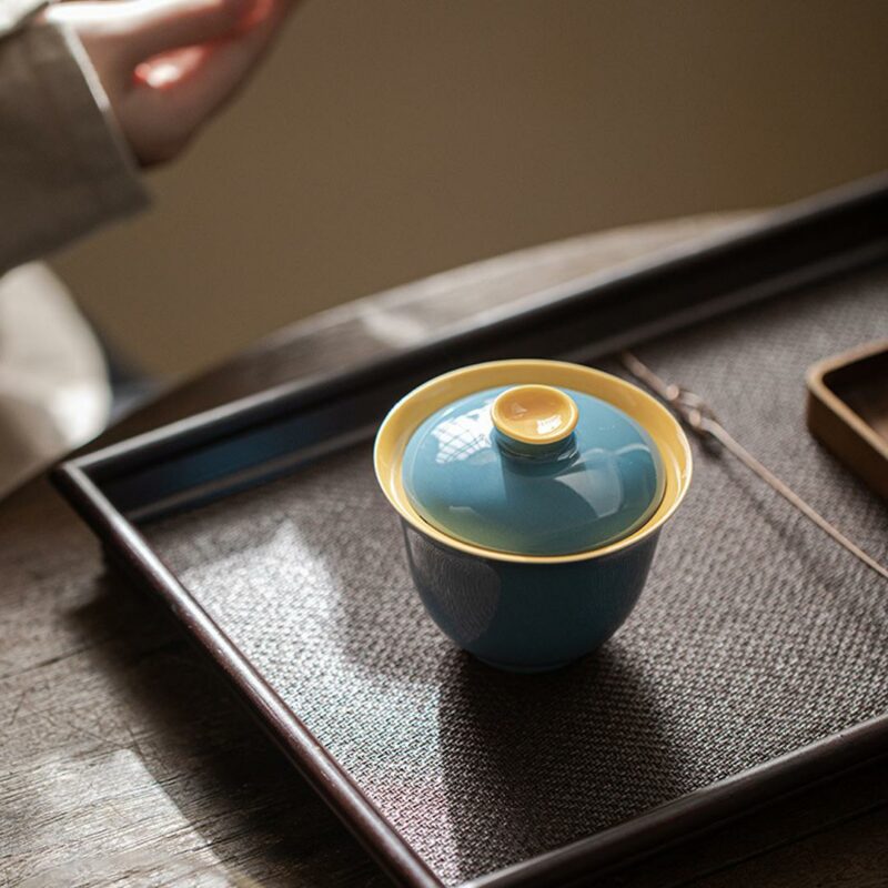 433-9 Colored Glaze Ceramic Blue and Yellow 140ml Gaiwan