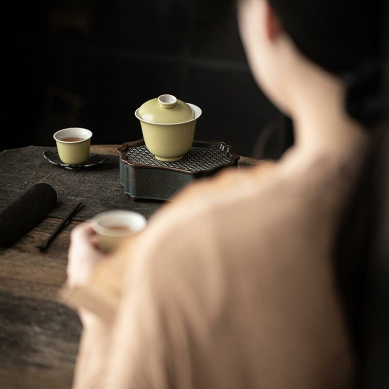 434-6 Colored Glaze Ceramic Bean Green 140ml Gaiwan