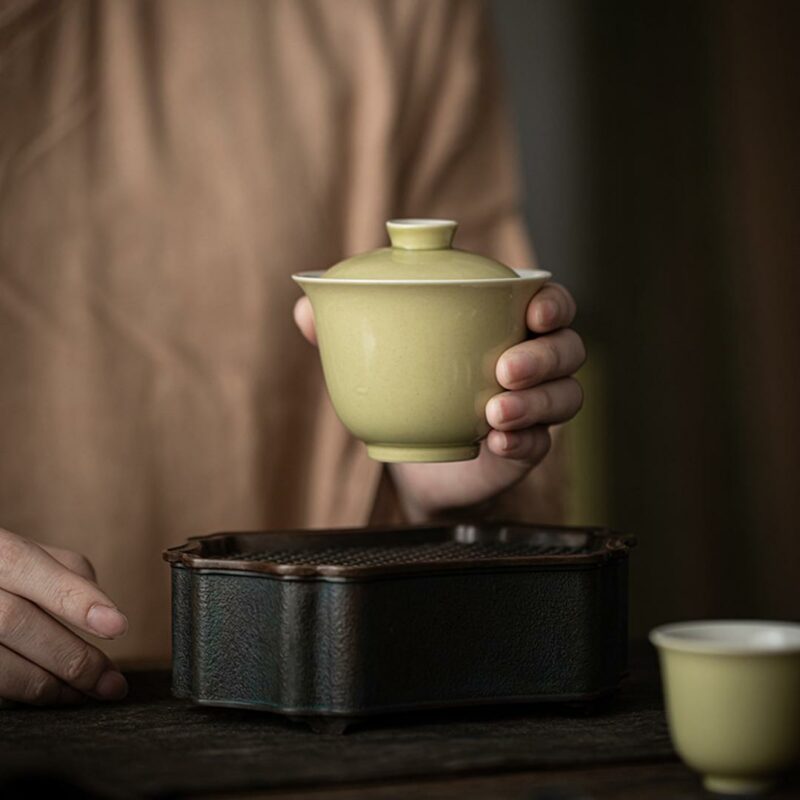 434-7 Colored Glaze Ceramic Bean Green 140ml Gaiwan