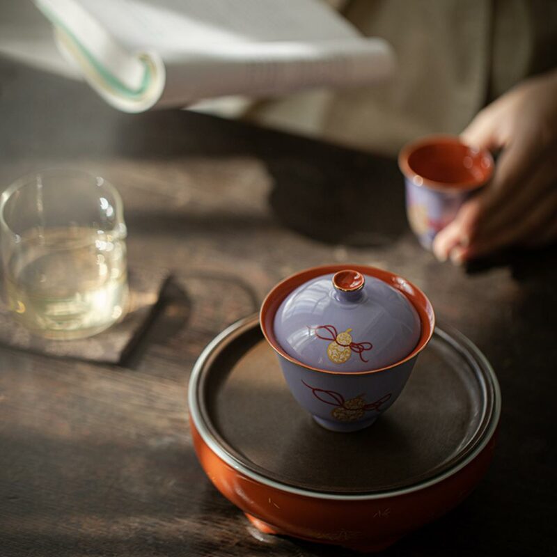 Gilt Painting Ceramic Gourd 130ml Gaiwan