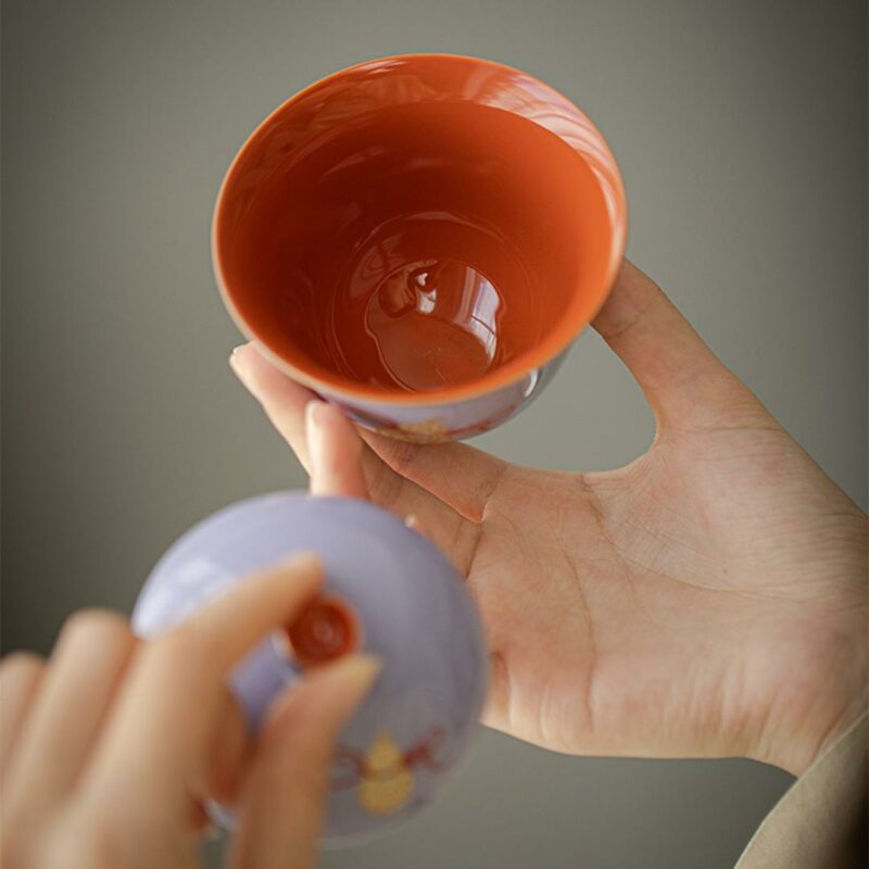 Gilt Painting Ceramic Gourd 130ml Gaiwan