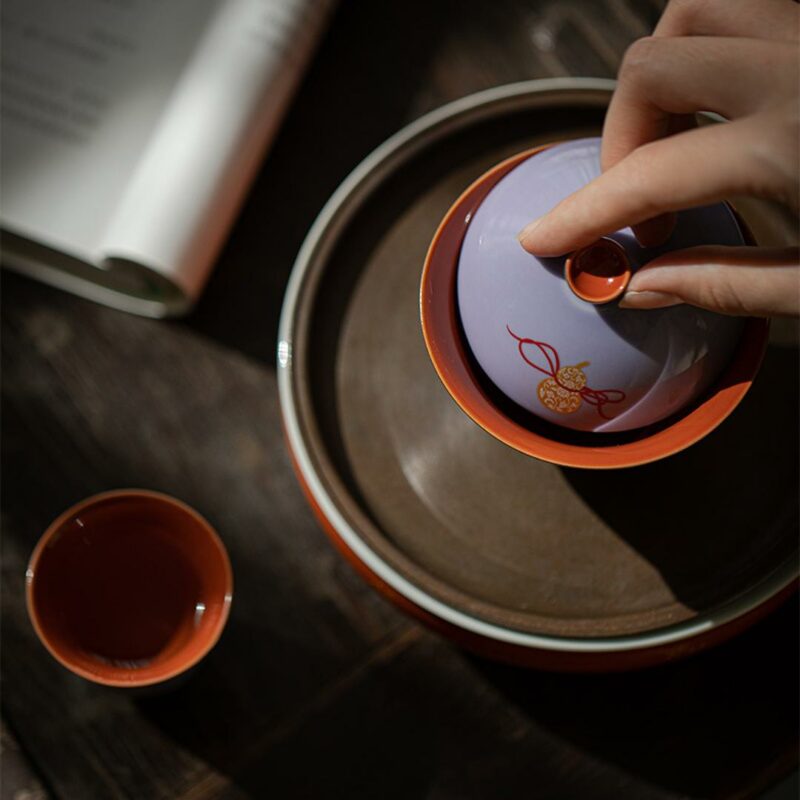 Gilt Painting Ceramic Gourd 130ml Gaiwan