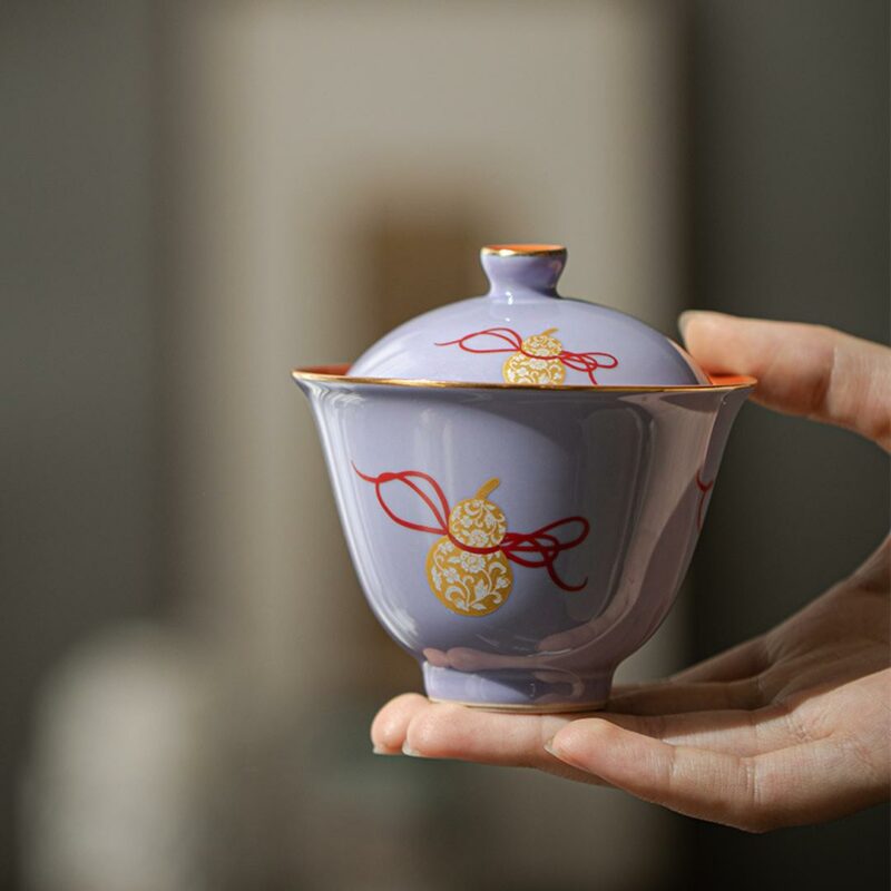 Gilt Painting Ceramic Gourd 130ml Gaiwan