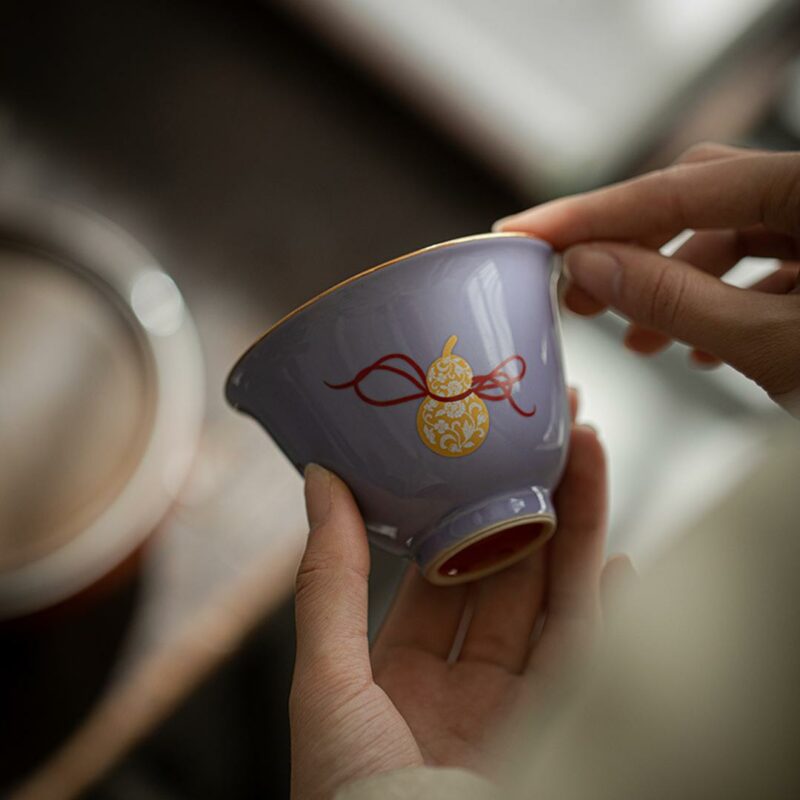 Gilt Painting Ceramic Gourd 130ml Gaiwan