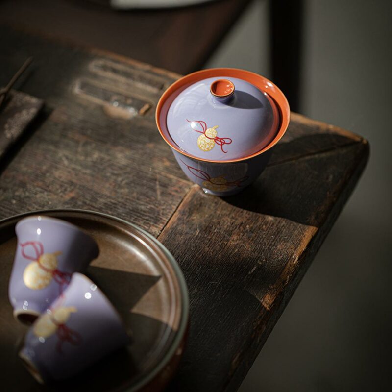 Gilt Painting Ceramic Gourd 130ml Gaiwan