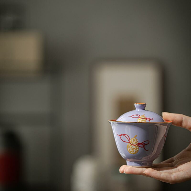 Gilt Painting Ceramic Gourd 130ml Gaiwan