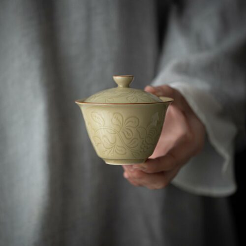 Relief Sculpture Ceramic Ding Ware Succulent Branch 130ml Gaiwan
