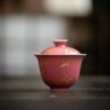 439-11 Gilt Painting Ceramic Crane Pattern Red Glaze 150ml Gaiwan