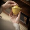 442-1 Gilt Silver Ceramic Crane Pattern Yellow Glaze 150ml Gaiwan