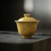 442-12 Gilt Silver Ceramic Crane Pattern Yellow Glaze 150ml Gaiwan
