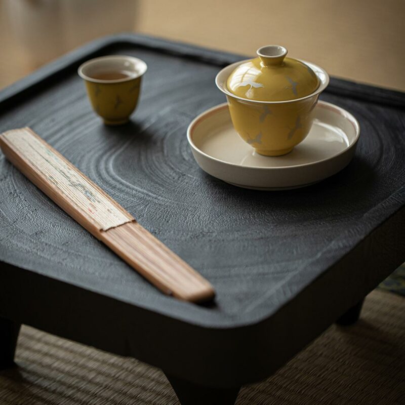 442-7 Gilt Silver Ceramic Crane Pattern Yellow Glaze 150ml Gaiwan