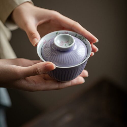 Hand painted Ceramic Purple Glaze Magnolia 120ml Gaiwan