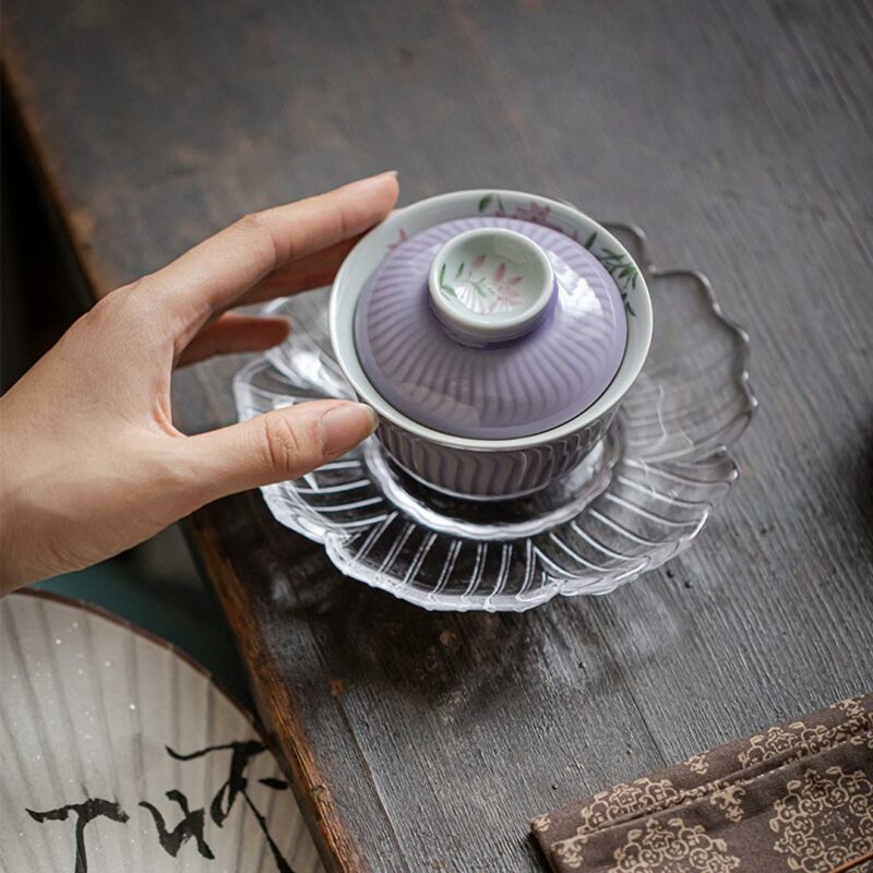 449-12 Hand painted Ceramic Purple Glaze Magnolia 120ml Gaiwan