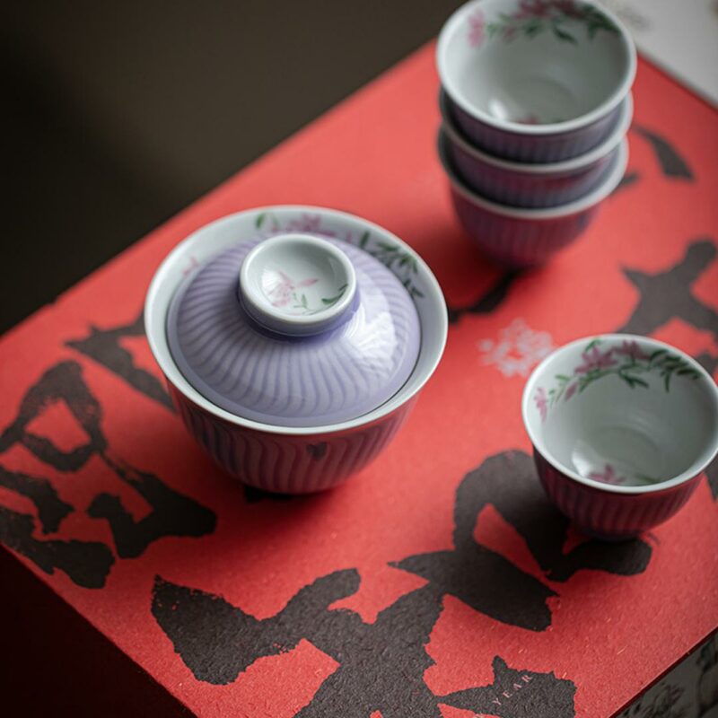 449-9 Hand painted Ceramic Purple Glaze Magnolia 120ml Gaiwan