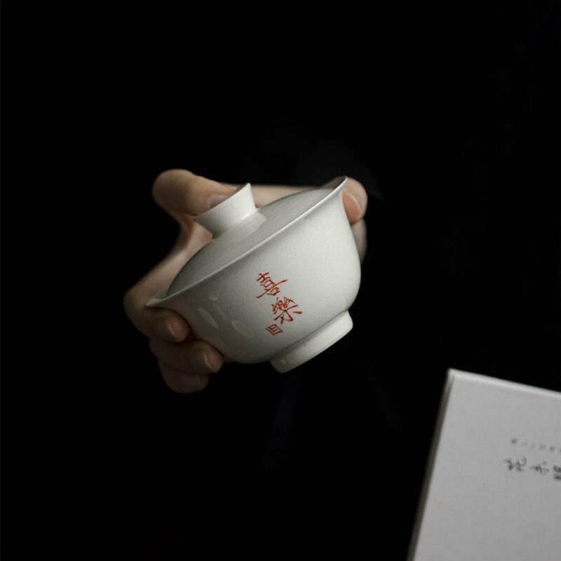 450-6 Grey Glaze Calligraphy Ceramic Xi Le 110ml Gaiwan