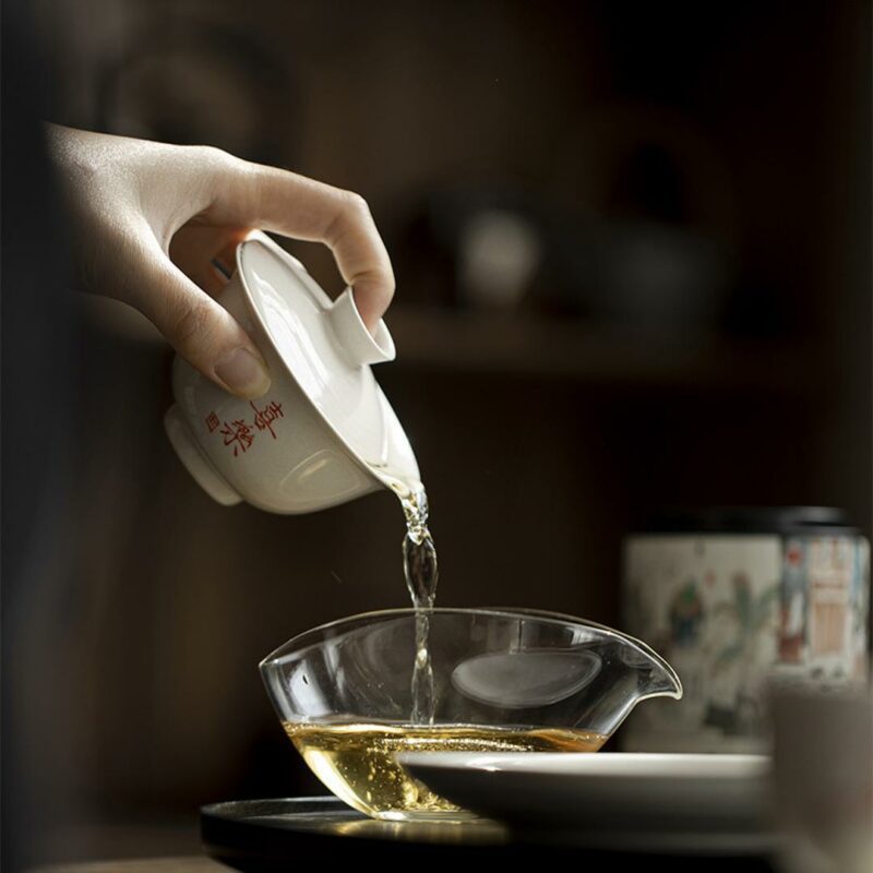 450-7 Grey Glaze Calligraphy Ceramic Xi Le 110ml Gaiwan