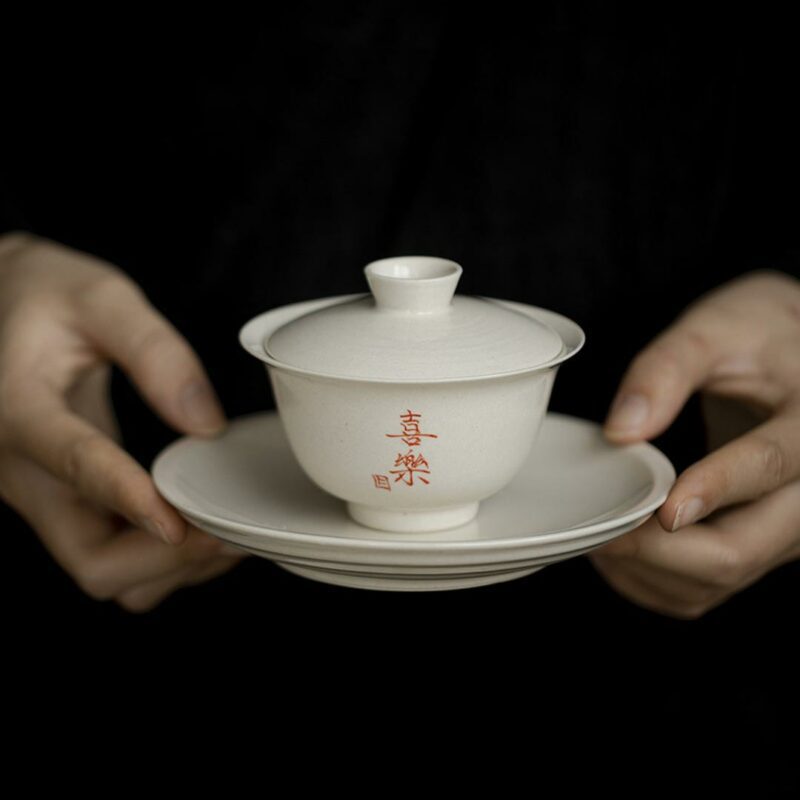 450-8 Grey Glaze Calligraphy Ceramic Xi Le 110ml Gaiwan