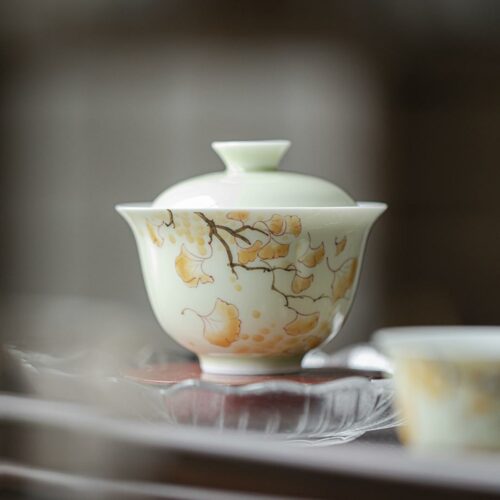 Hand painted Ceramic Gingko 140ml Gaiwan