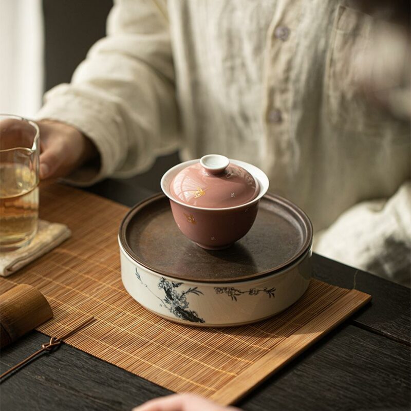 453-12 Gilt Painting Ceramic Pink Glaze Butterfly 130ml Gaiwan