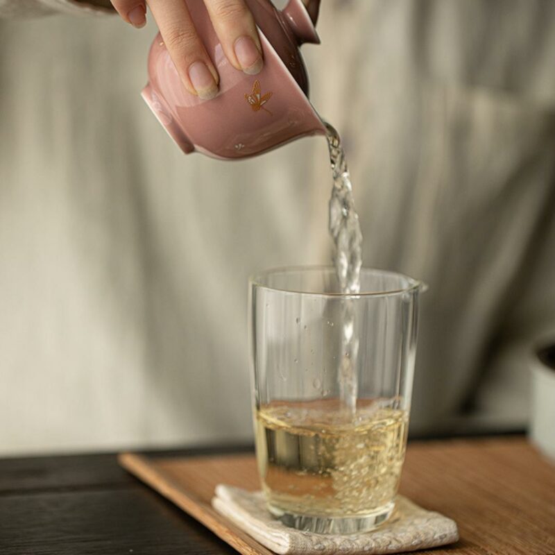 453-5 Gilt Painting Ceramic Pink Glaze Butterfly 130ml Gaiwan