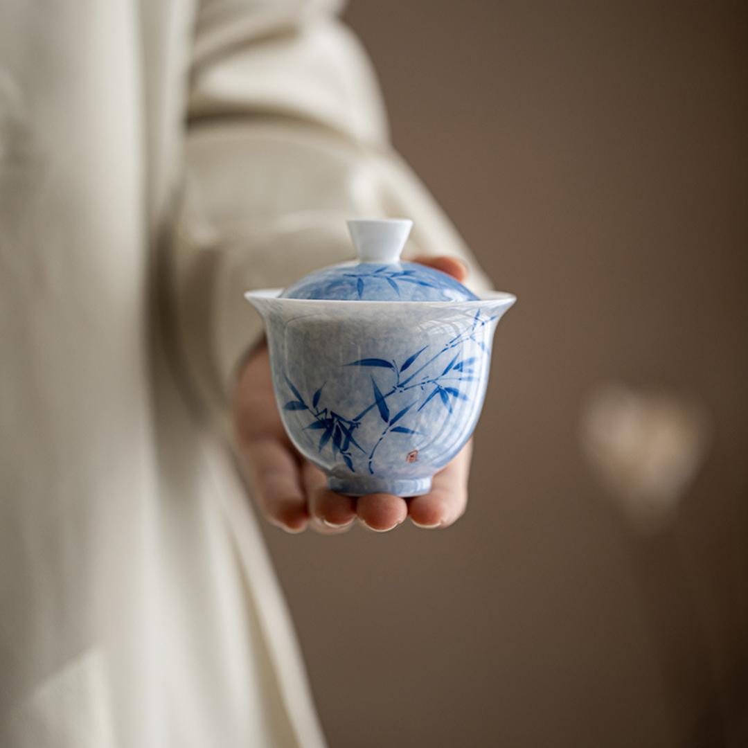 清華セラミック製 竹柄 130ml 蓋碗 - China Tea Spirit