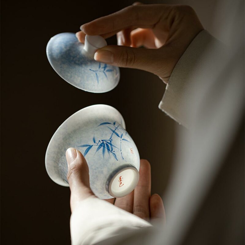 454-10 Qinghua Ceramic Bamboo 130ml Gaiwan