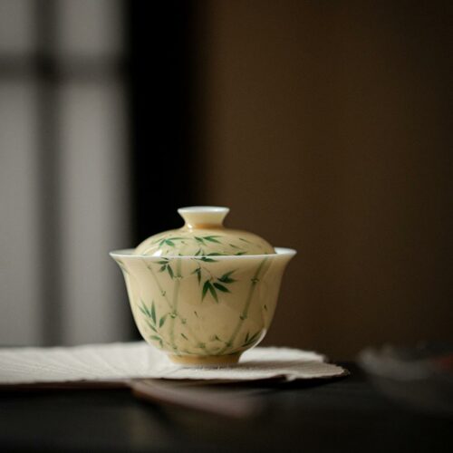 Hand painted Ceramic Yellow Glaze Bamboo 140ml Gaiwan