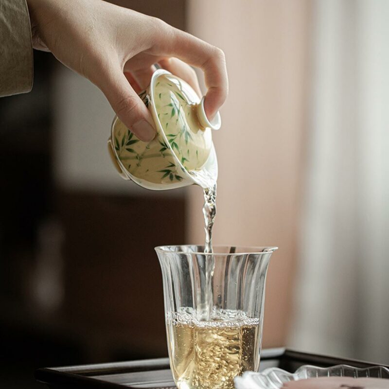 455-3 Hand painted Ceramic Yellow Glaze Bamboo 140ml Gaiwan