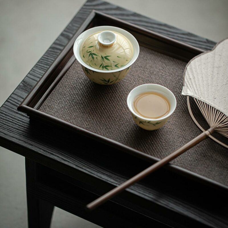 455-5 Hand painted Ceramic Yellow Glaze Bamboo 140ml Gaiwan