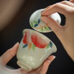 Hand painted Ceramic Celadon Glaze Peach 120ml Gaiwan