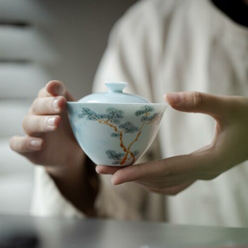 Hand painted Ceramic Pine 130ml Gaiwan